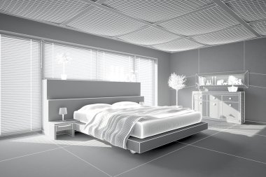 3D iç işleme modern yatak odası