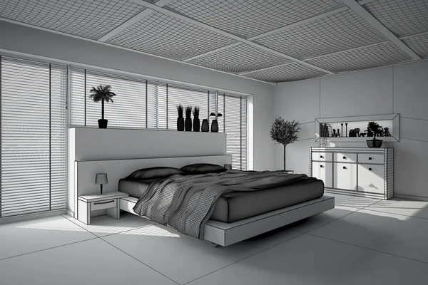 Render interior 3D dari kamar tidur modern — Stok Foto