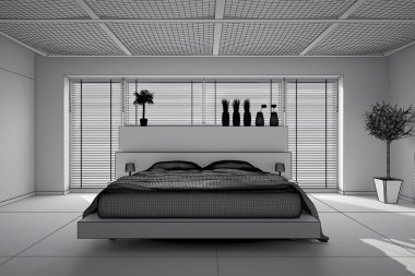 3D iç işleme modern yatak odası