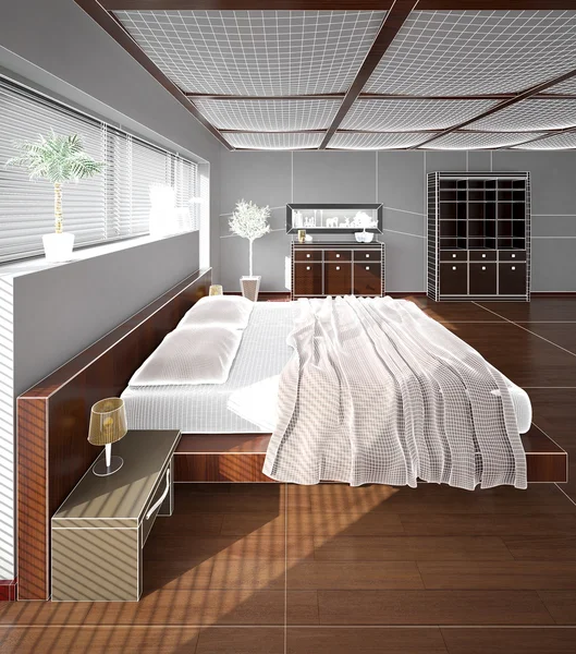 3D-Innenausstattung eines modernen Schlafzimmers — Stockfoto