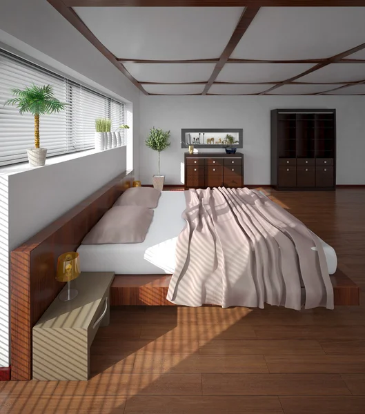 3D-sisärenderöinti moderni makuuhuone — kuvapankkivalokuva