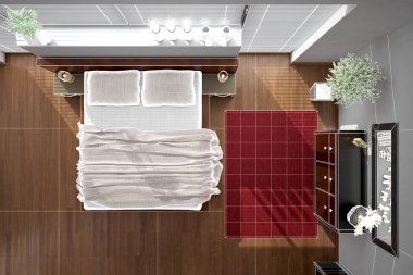 3D iç işleme modern yatak odası