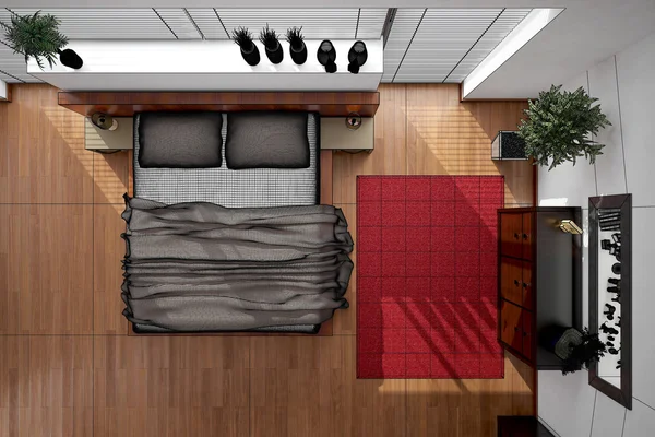 3D iç işleme modern yatak odası — Stok fotoğraf