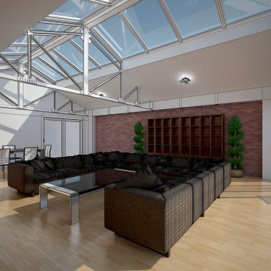 Oturma odasının 3 boyutlu iç tasarımı