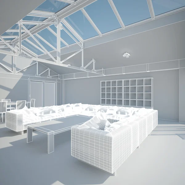 Rendu intérieur 3D d'un salon — Photo