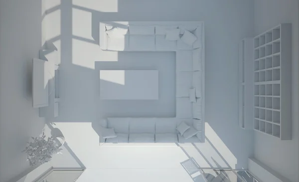 Wnętrze 3D renderowania salonu — Zdjęcie stockowe