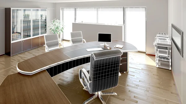3D-Innenausstattung eines modernen Büros — Stockfoto