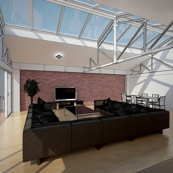 Rendering interno 3D di un soggiorno — Foto Stock