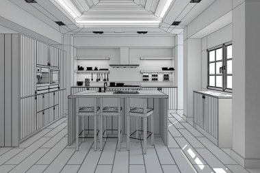 3D iç işleme modern bir mutfak