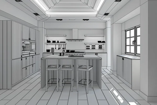 3D Representación interior de una cocina moderna —  Fotos de Stock