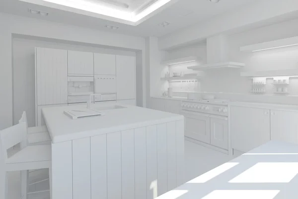 Vykreslování 3D interiéru moderní kuchyně — Stock fotografie