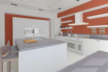 3D iç işleme modern bir mutfak