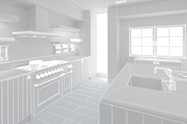 3D iç işleme modern bir mutfak