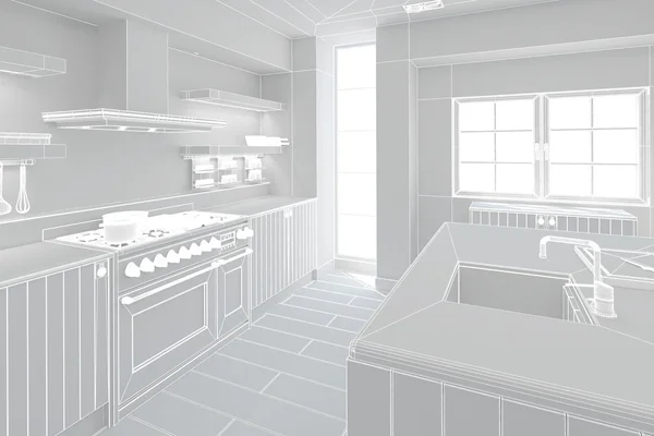 Vykreslování 3D interiéru moderní kuchyně — Stock fotografie