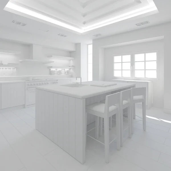 Renderowania 3D wnętrz nowoczesnej kuchni — Zdjęcie stockowe
