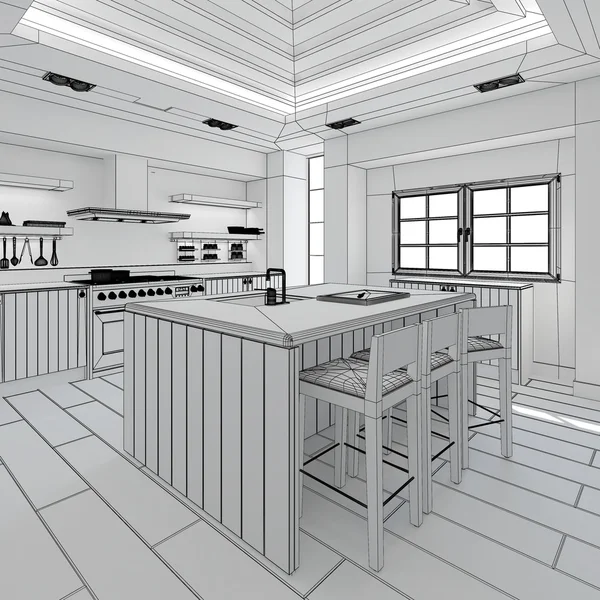 3D Interior renderização de uma cozinha moderna — Fotografia de Stock