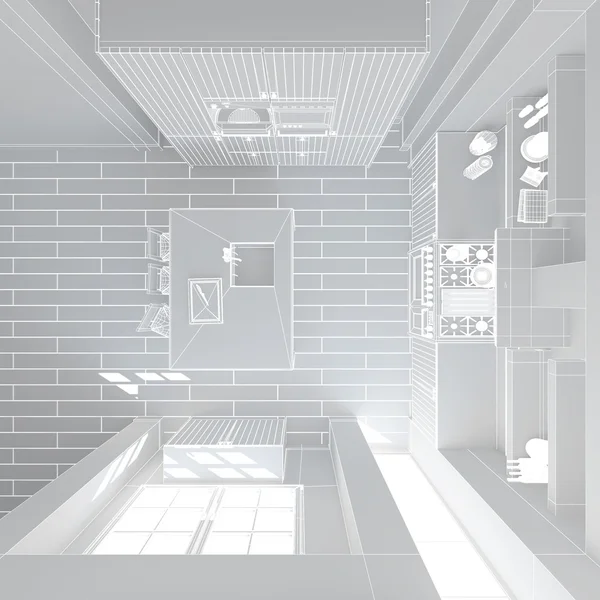현대 주방의 인테리어 3d 렌더링 — 스톡 사진