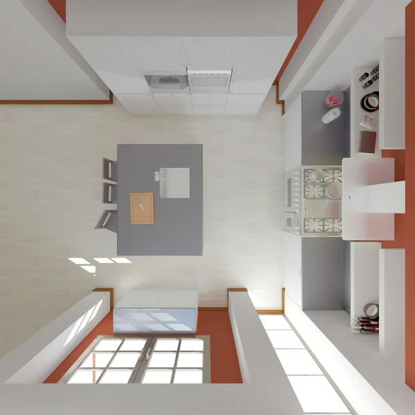 3D Interior renderização de uma cozinha moderna — Fotografia de Stock