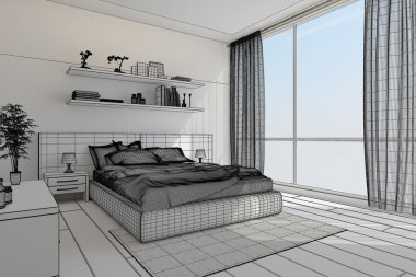 3D iç işleme modern yatak odası