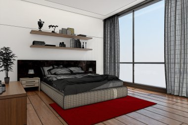 3D iç işleme modern yatak odası