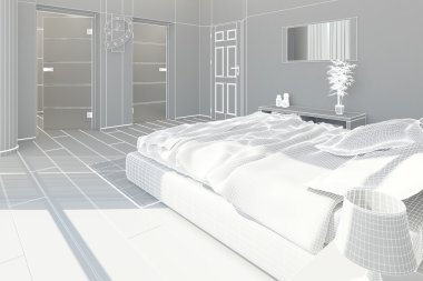 3D iç işleme modern yatak odası