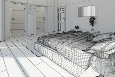 3D iç işleme modern yatak odası