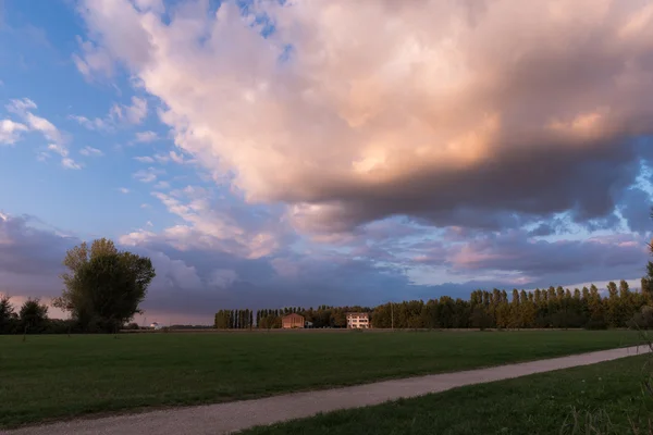 Veřejný park při západu slunce ve městě Ferrara — Stock fotografie