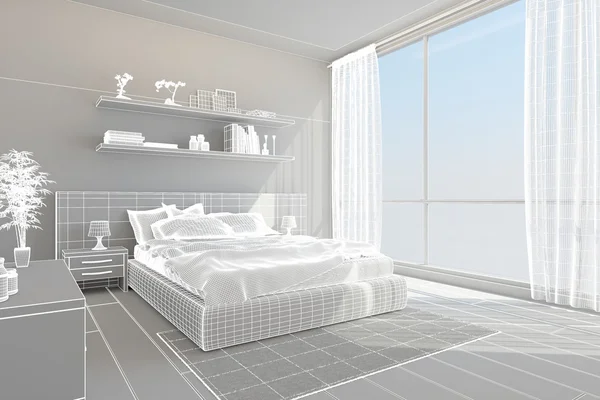 Rendering interno 3D di una camera da letto moderna — Foto Stock