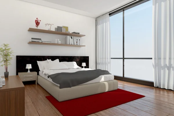 Rendering interno 3D di una camera da letto moderna — Foto Stock