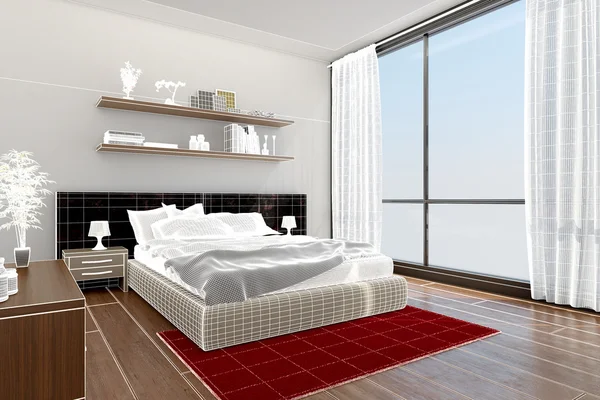 现代卧室 3d 室内渲染 — 图库照片