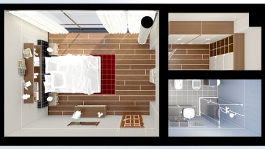 3D iç işleme modern yatak odası