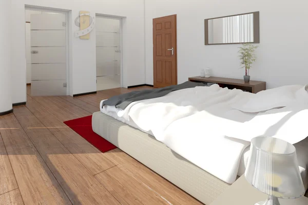 现代卧室 3d 室内渲染 — 图库照片