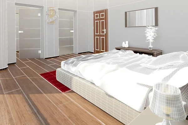 Rendu intérieur 3D d'une chambre moderne — Photo