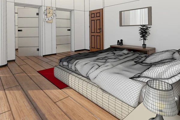 3D интерьер современной спальни — стоковое фото