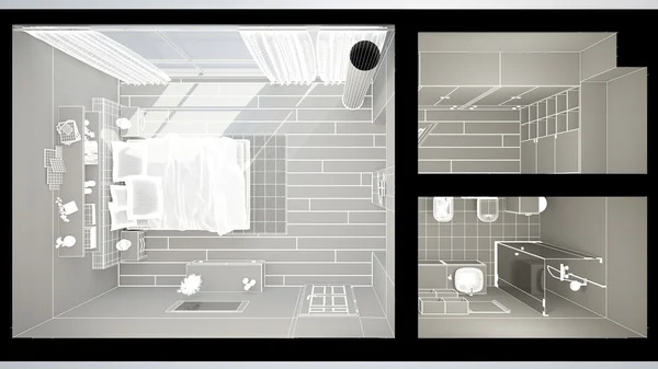 Representación interior 3D de un dormitorio moderno —  Fotos de Stock
