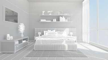 3D iç işleme modern yatak odası