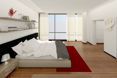 3D iç işleme modern yatak odası