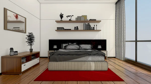 Rendering interno 3D di una camera da letto moderna — Foto Stock