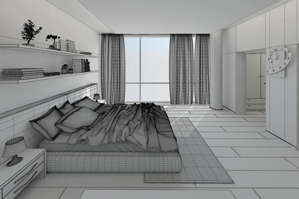 3D-interiör rendering av ett modernt sovrum — Stockfoto