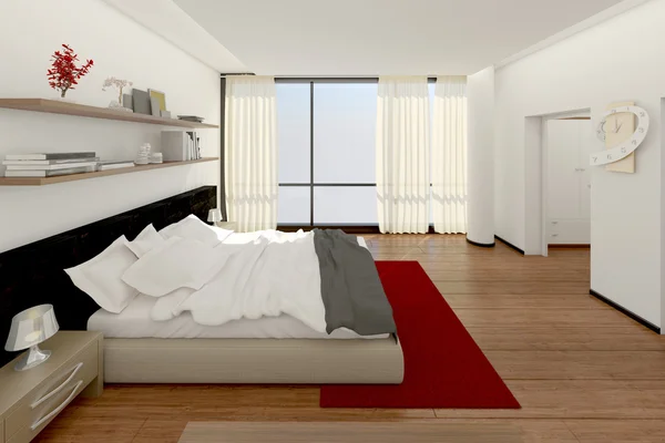 Rendering interno 3D di una camera da letto moderna — Foto Stock