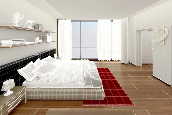 Rendering interno 3D di una camera da letto moderna — Foto Stock