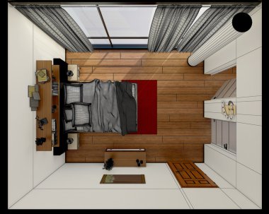 3D iç işleme modern yatak odası