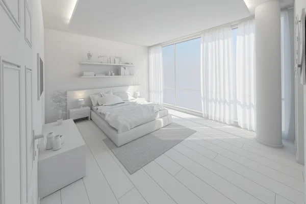 Rendering interno 3D di una camera da letto moderna — Foto Stock