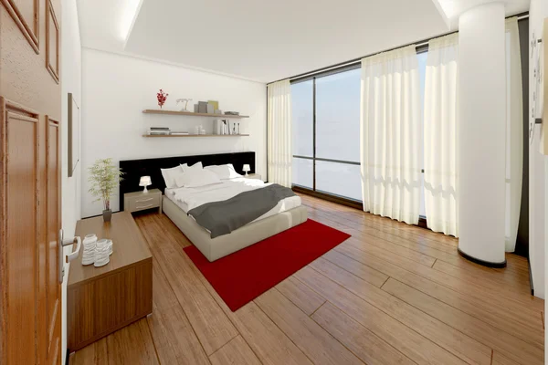 3D iç işleme modern yatak odası — Stok fotoğraf