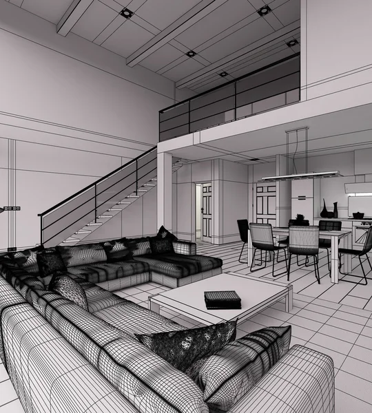 3D Representación interior de un pequeño loft moderno —  Fotos de Stock