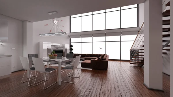 3D Interior renderização de um loft minúsculo moderno — Fotografia de Stock