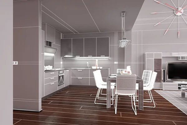 3D Rendering interno di un piccolo loft moderno — Foto Stock