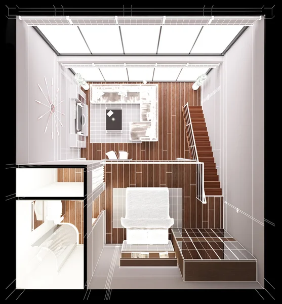 3D Interior renderização de um loft minúsculo moderno — Fotografia de Stock