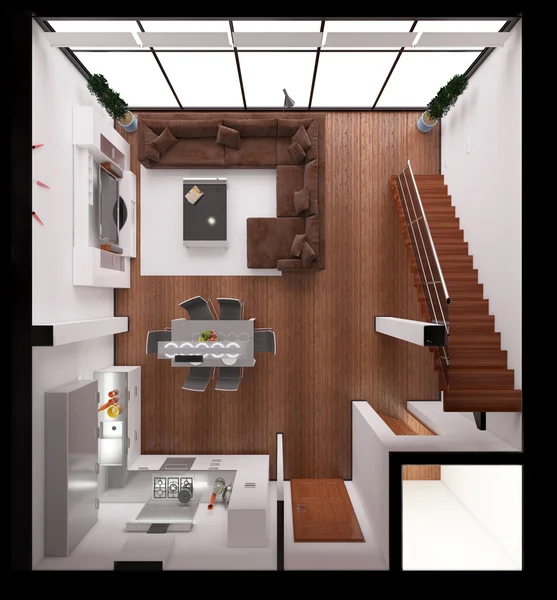 3D rendu intérieur d'un minuscule loft moderne — Photo