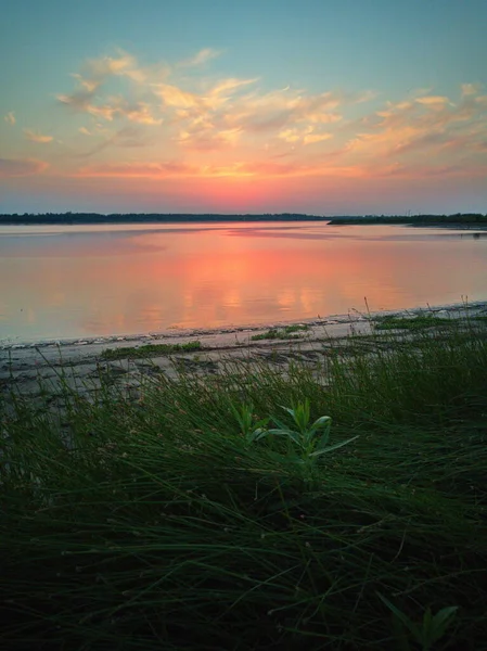 Pôr Sol Junto Rio — Fotografia de Stock